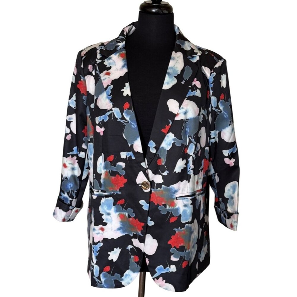 Women's Beninos Floral Single-Button Blazer Jacket Polyester Blend Size XL